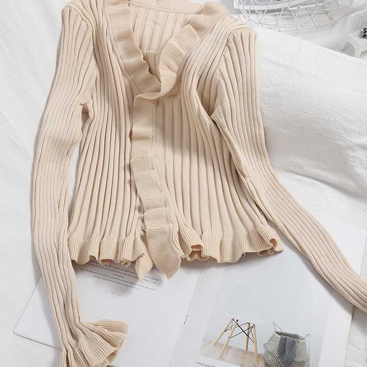 Tanie Kardigan Ruffles - solidny, słodki sweter dla kobiet wiosną … sklep internetowy