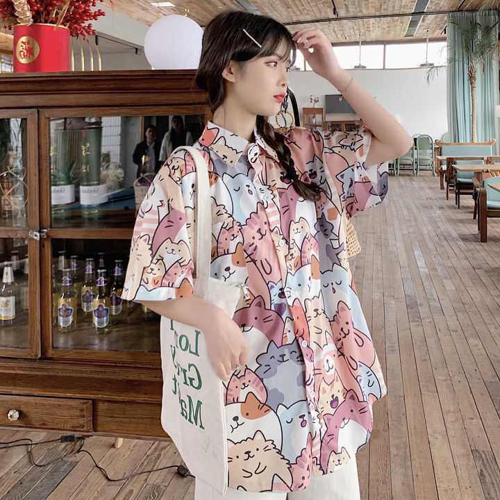 Tanie MINGLIUSILI Kawaii koszula z guzikami moda 2021 lato nadruk … sklep internetowy