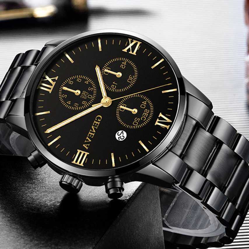 Złoty zegarek męski Genewa - luksusowy, kwarcowy, stal nierd…