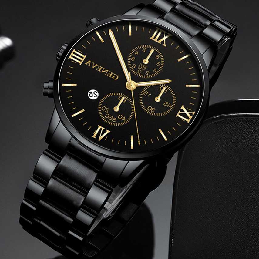 Złoty zegarek męski Genewa - luksusowy, kwarcowy, stal nierd…