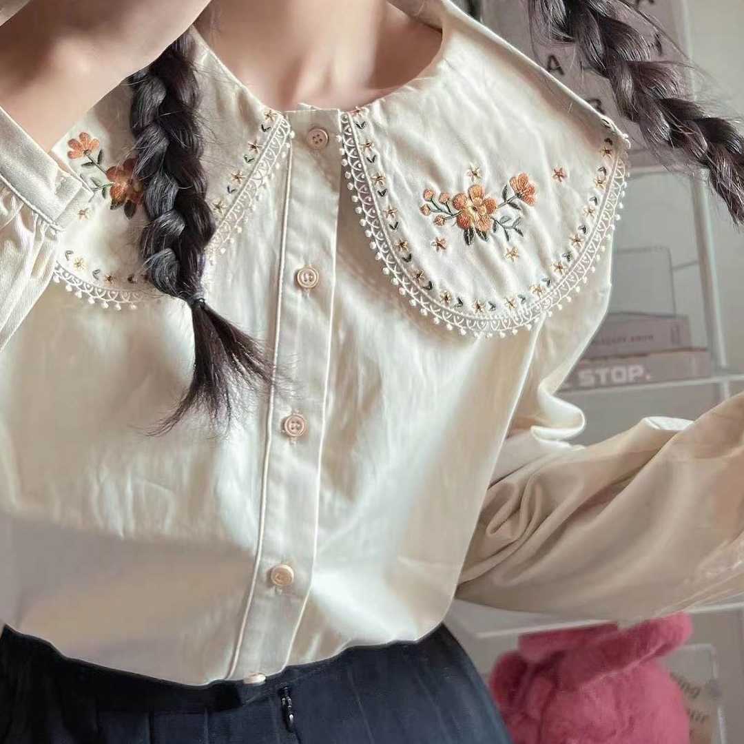 Tanio Koronkowa koszula Kawaii w stylu Lolita z haftem, białym koł… sklep