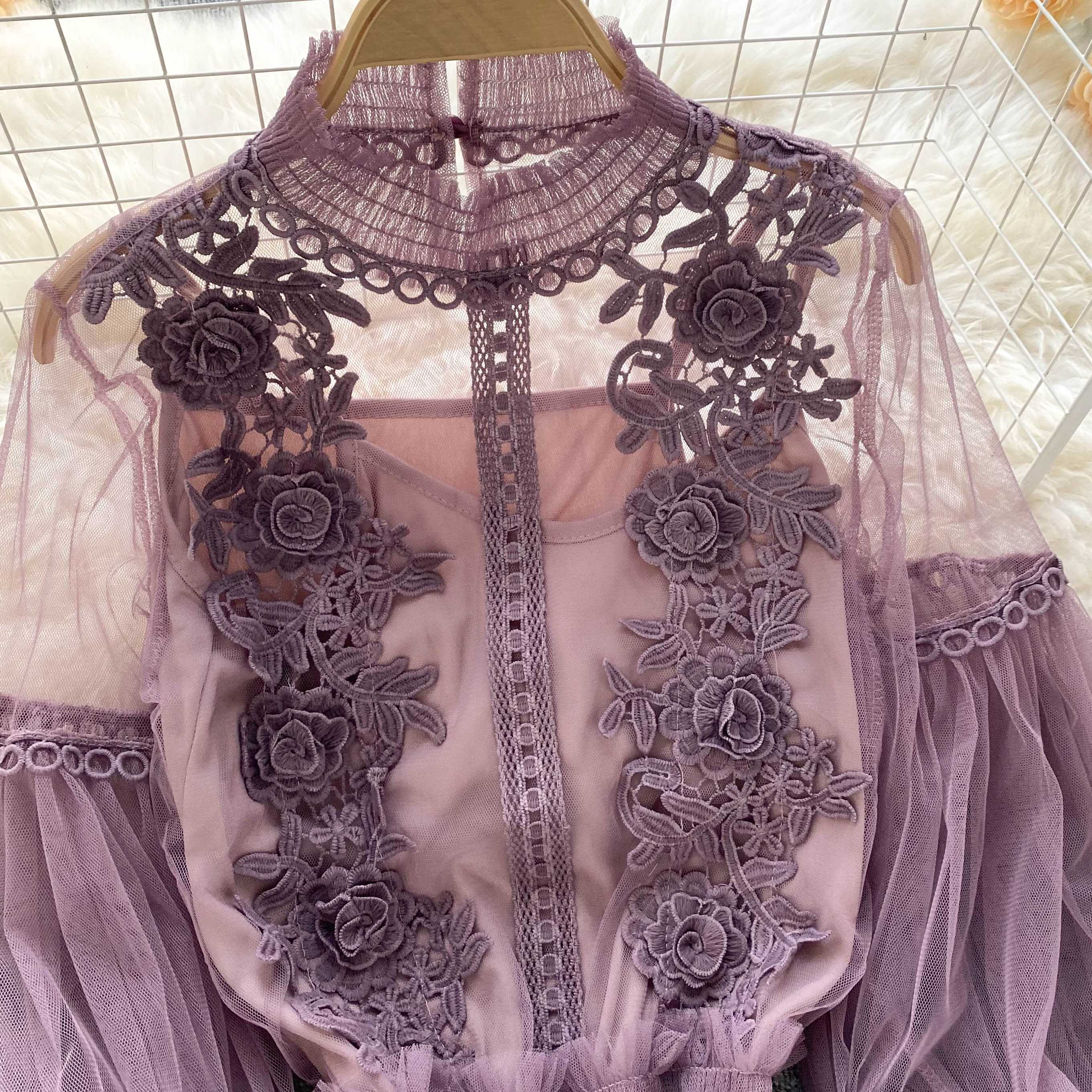Tanio Koronkowa bluzka vintage z długim rękawem - elegancka moda d… sklep