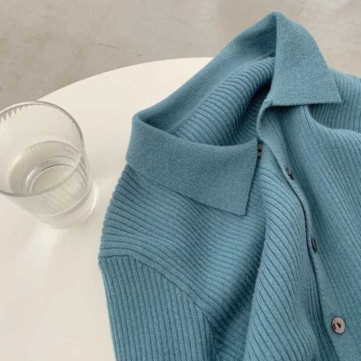 Tanie Koreański sweter POLO z kołnierzem i długim rękawem - jesień… sklep internetowy