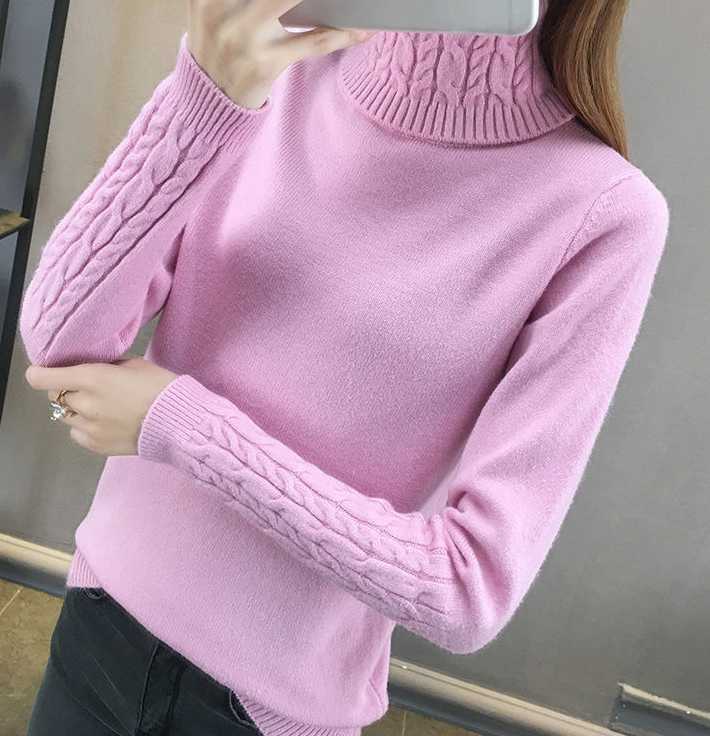 Sweter damski w koreańskim stylu z golfem - różowy 2021…