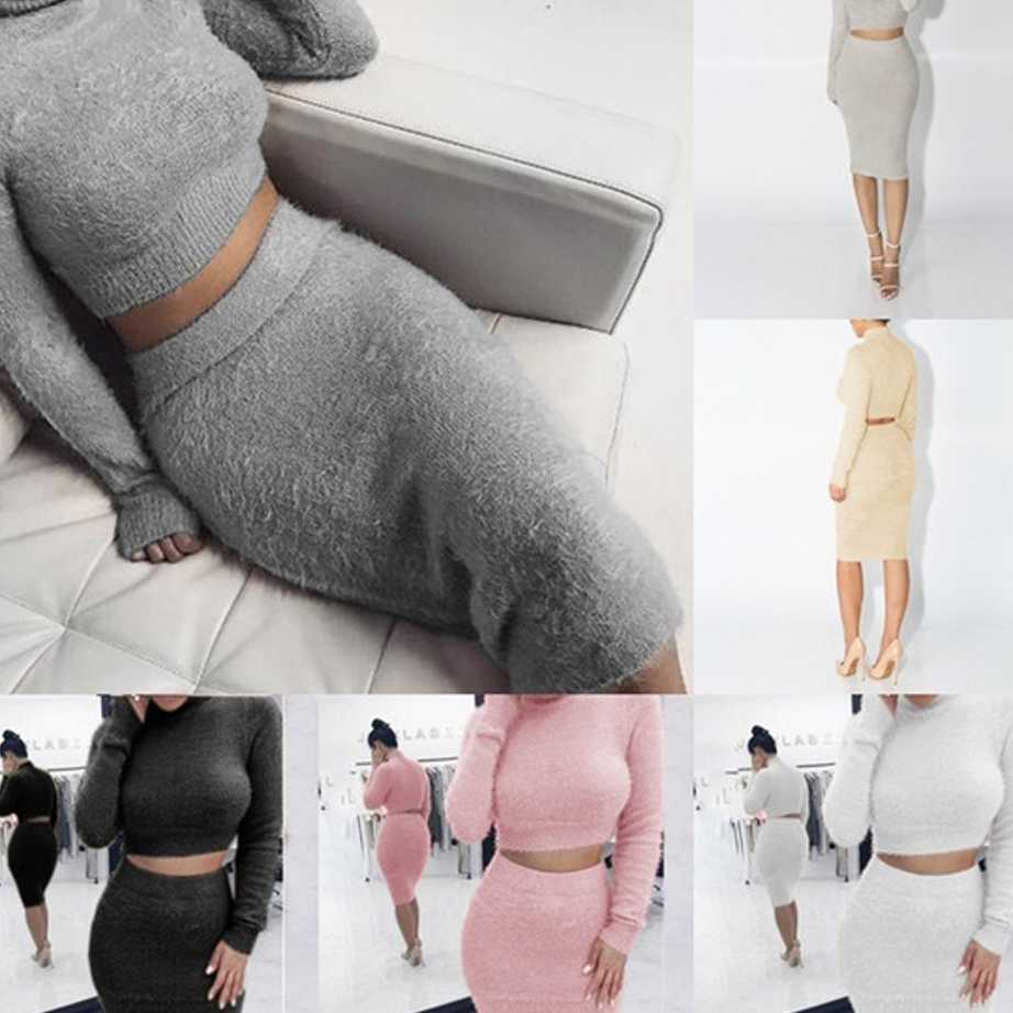 Zestaw damski: Sweter + spódnica ołówkowa polarowy garnitur…