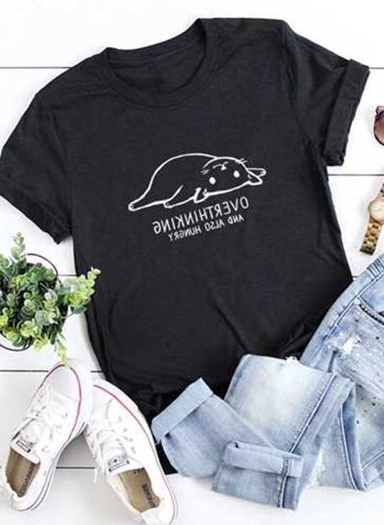 Tanie Przemyślona Mama Tshirt - Kawaii koszula dla głodnego kota…