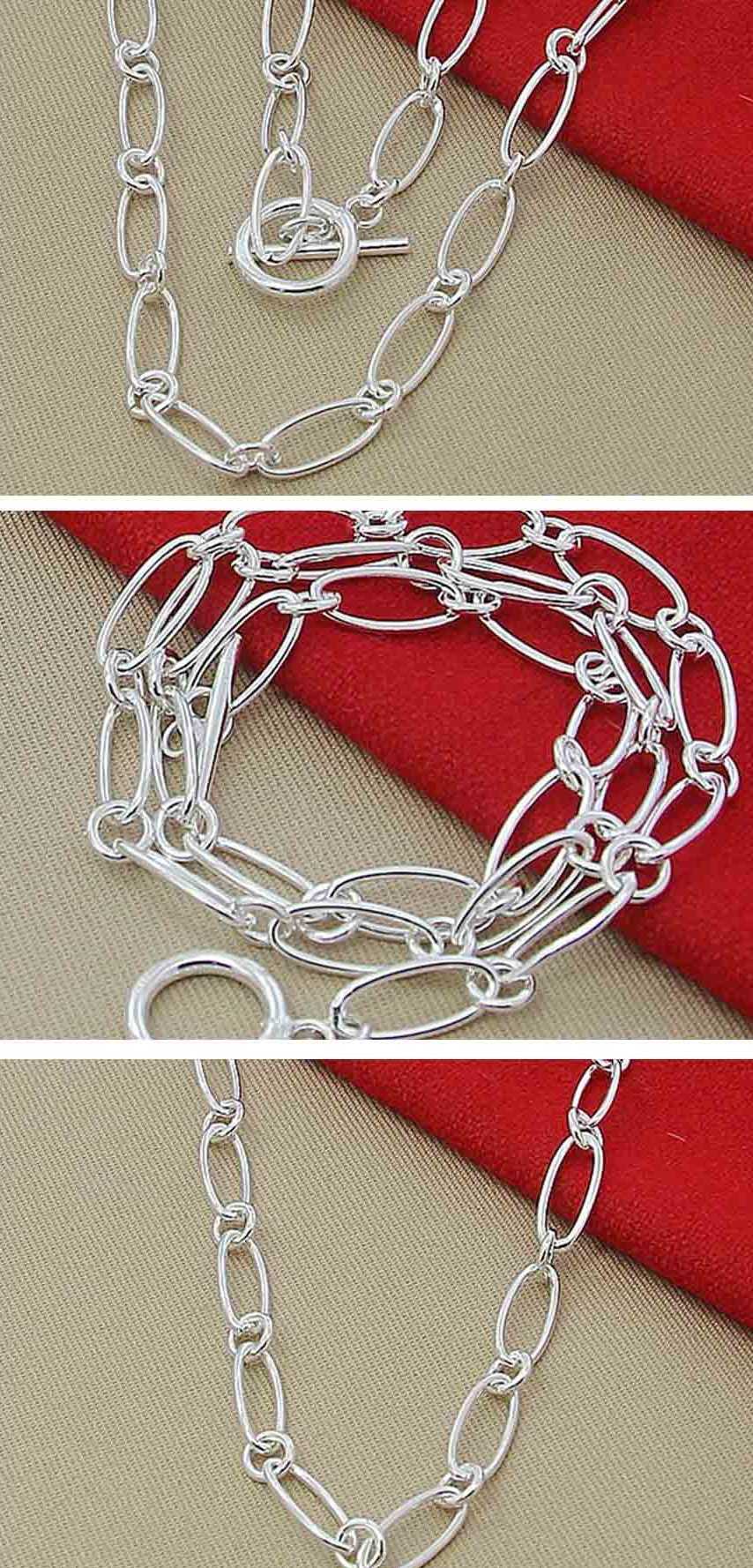 Tanio 925 srebrny prosty naszyjnik łańcuszkowy kobiety naszyjniki … sklep