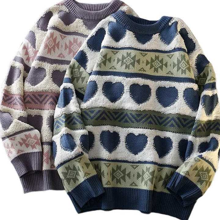 Tanie Sweter Vintage O-Neck w kształcie serca - idealny na zimowe …