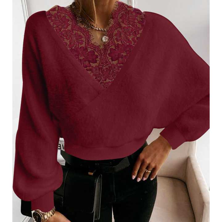 Tanio ZANZEA 2023 Jesienna Koronkowa Bufka - Sexy Sweter Vintage z… sklep