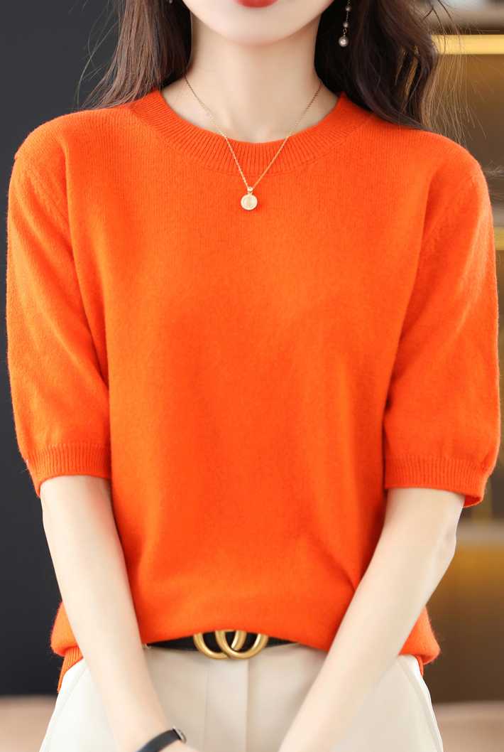 Opinie Koszulka Wiosna-Lato O-neck z wełny i bawełny z krótkim ręka… sklep online