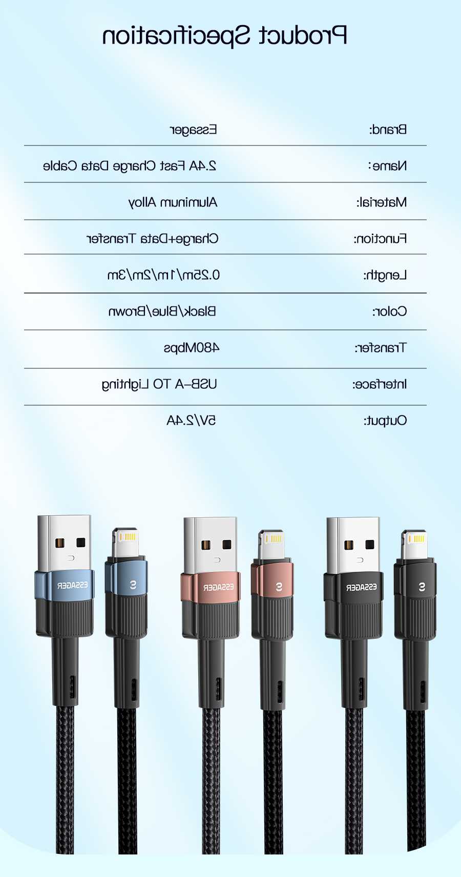Tanio Szybki kabel ładowania Essager USB 2.4A dla iPhonea 11 12 13… sklep