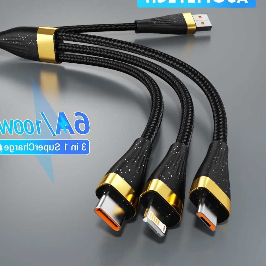 Tanie ASOMETECH 3 W 1 kabel ładujący USB 6A 100W dla Huawei/Honor …