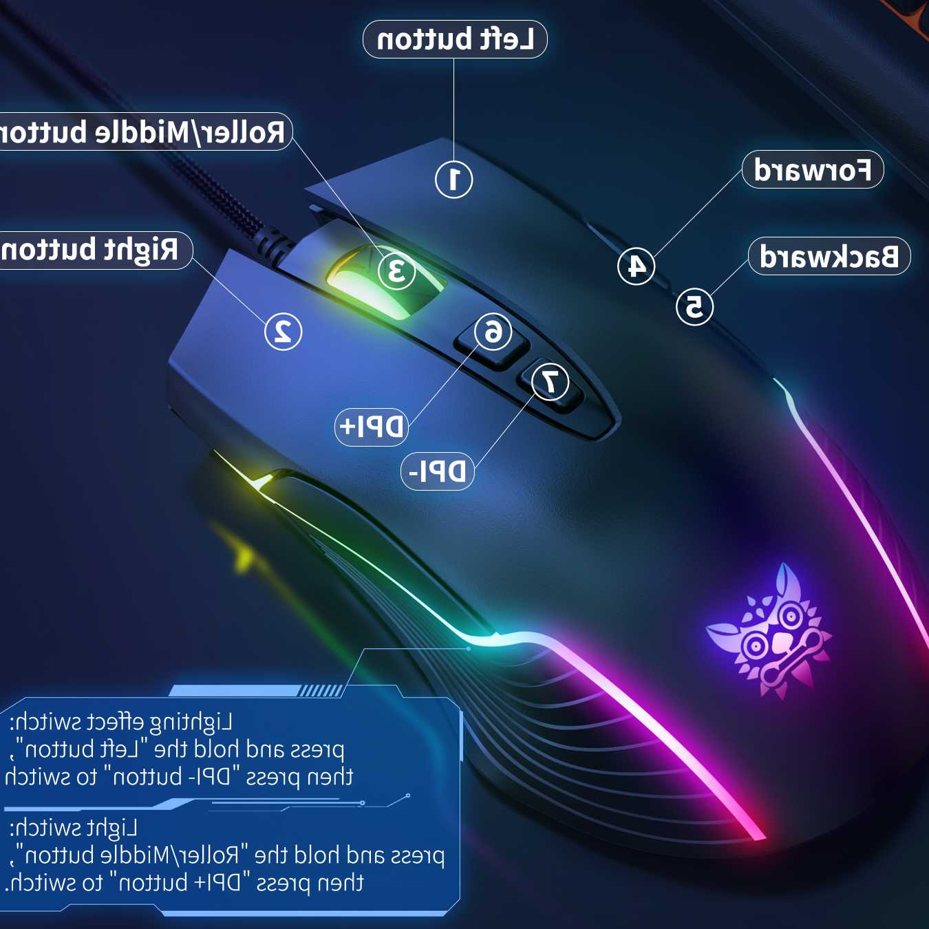 Tanio ONIKUMA Mysz do gier 6 poziomów 6400 DPI 7 przyciski RGB erg… sklep
