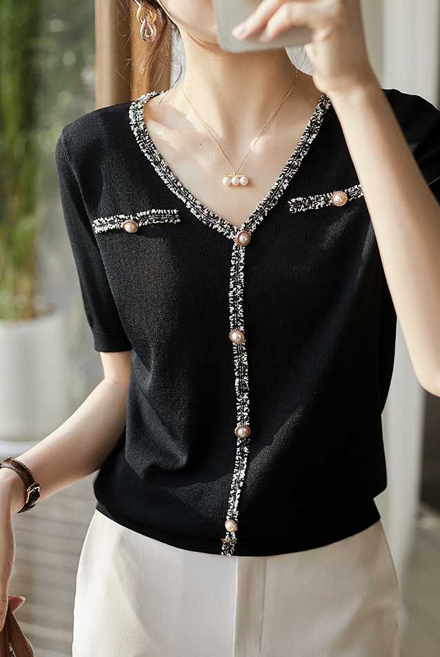 Opinie Tweedowe swetry TuangBiang 2023 z perłową klamrą i V-neck dl… sklep online