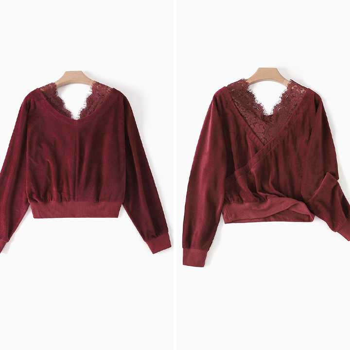 Tanio ZANZEA 2023 Jesienna Koronkowa Bufka - Sexy Sweter Vintage z… sklep