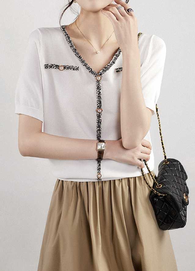 Opinie Tweedowe swetry TuangBiang 2023 z perłową klamrą i V-neck dl… sklep online