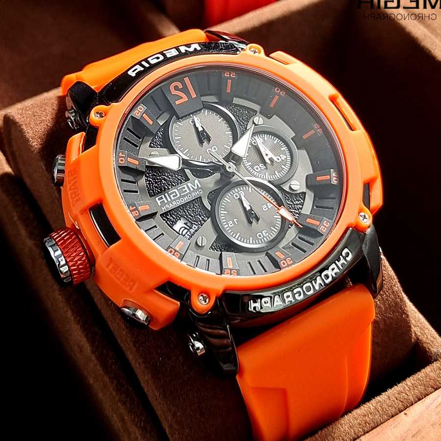 Tanie MEGIR pomarańczowy Sport zegarki dla mężczyzn mody wodoodpor…