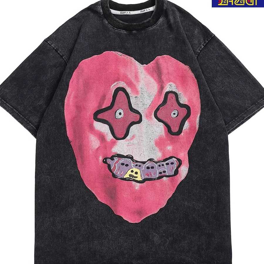 Tanie Hip-Hop T-Shirt z nadrukiem potwora i sercem - koszulka męsk…
