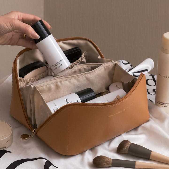 Tanie Elegancka torba kosmetyczna PU skórzana na podróż z organiza… sklep internetowy