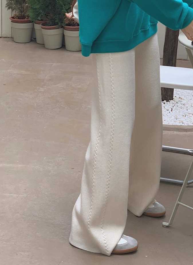 Tanie Dzianinowe spodnie szerokie nogawki jednokolorowe dorywczo c…