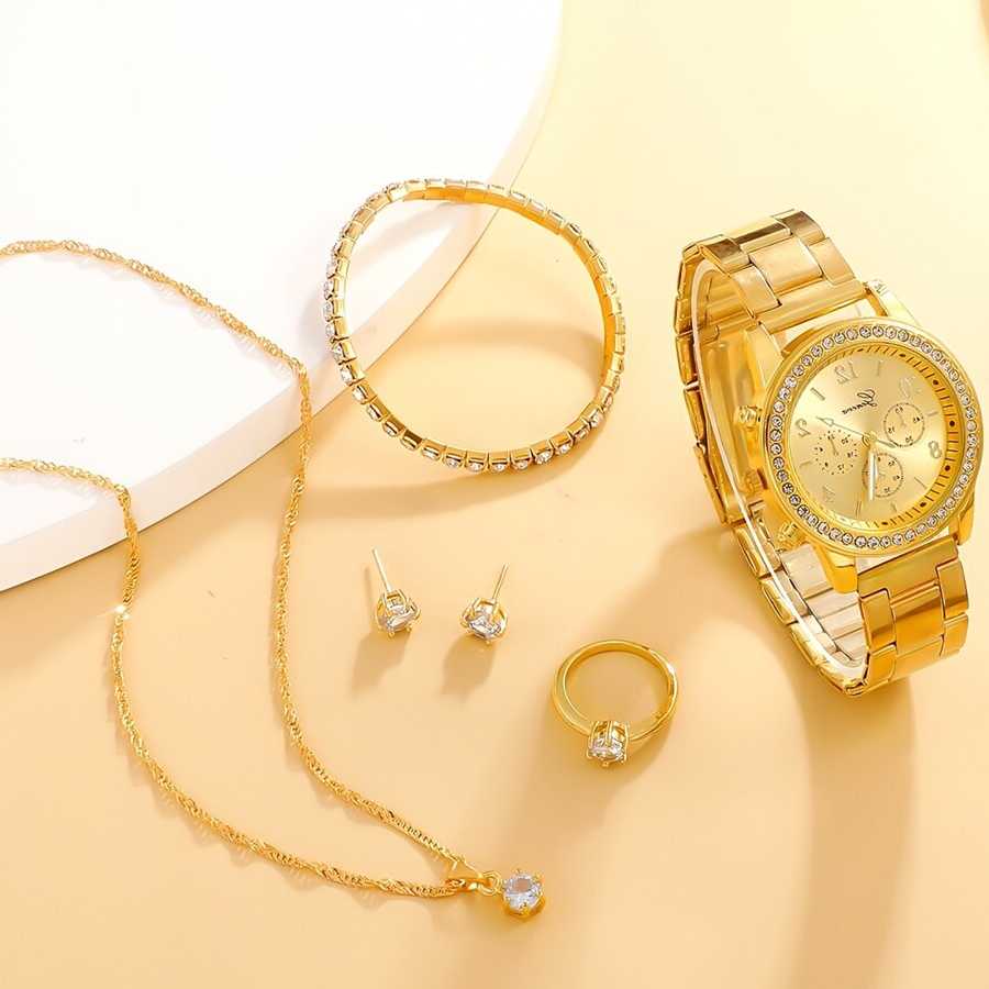 Tanio 6 sztuk zestaw luksusowy zegarek kobiety pierścień naszyjnik… sklep