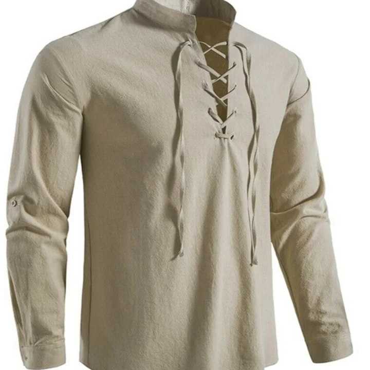 Tanio Męska koszulka Vintage z dekoltem V, długim rękawem i przode… sklep