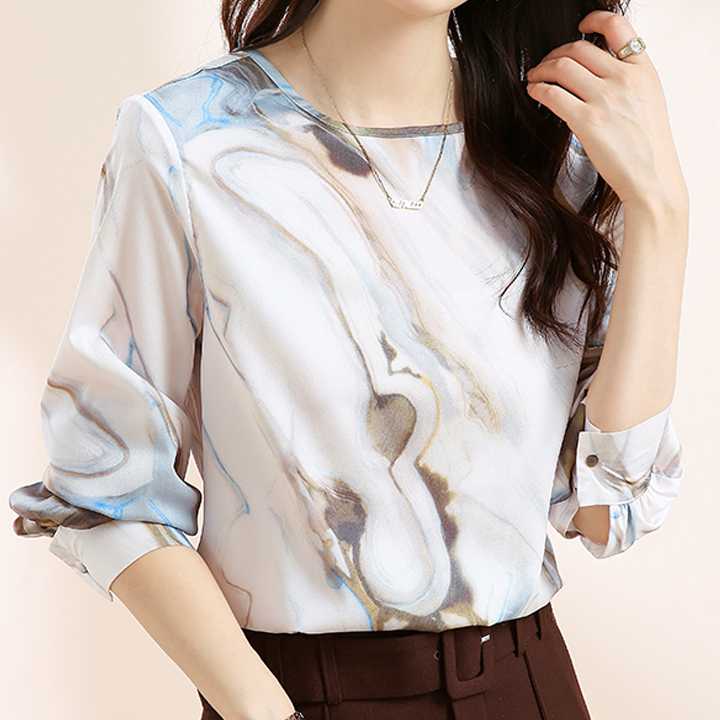 Tanio Koreańskie ubrania na co dzień - szyfonowa bluzka z długim r… sklep