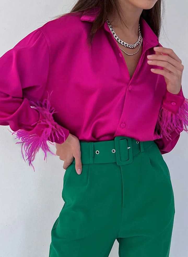 Tanie Eleganckie bluzki i koszule damskie z piórami - moda jesienn…