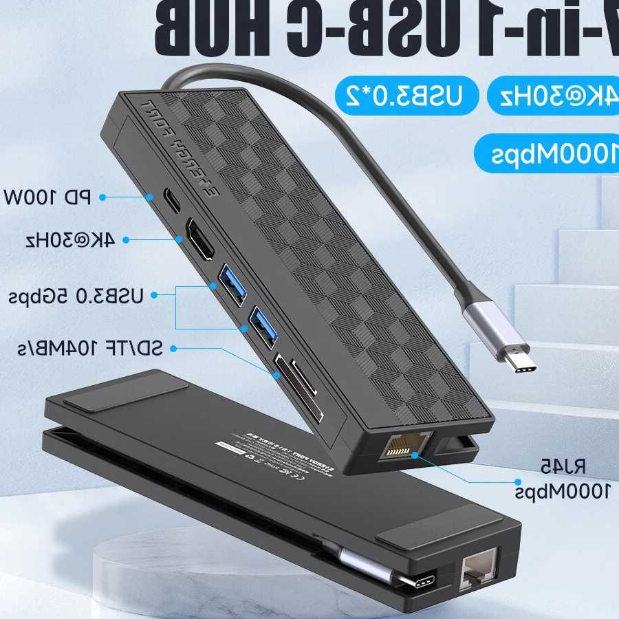 Tanie 7w1 Hub USB 3.0 C 5Gb/s Ethernet RJ45 Gigabit HDMI 4K OTG dl…