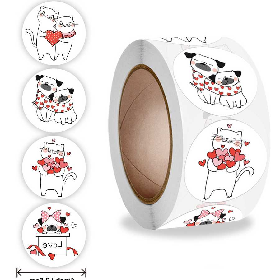 Naklejki Kawaii Cat - okrągłe etykiety z Cartoon zwierzątami…