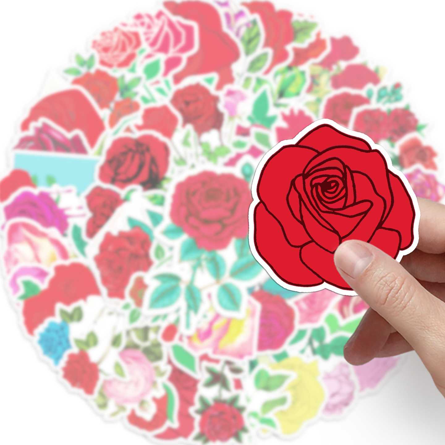 Tanio 10/30/50 sztuk mieszane ładne kwiaty Rose naklejki DIY czerw… sklep