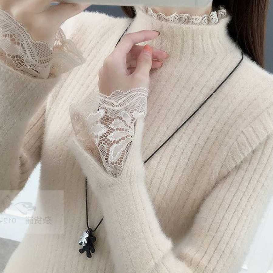 Tanio Koreański sweter koronkowy - modny, ciepły, damski top z dłu… sklep