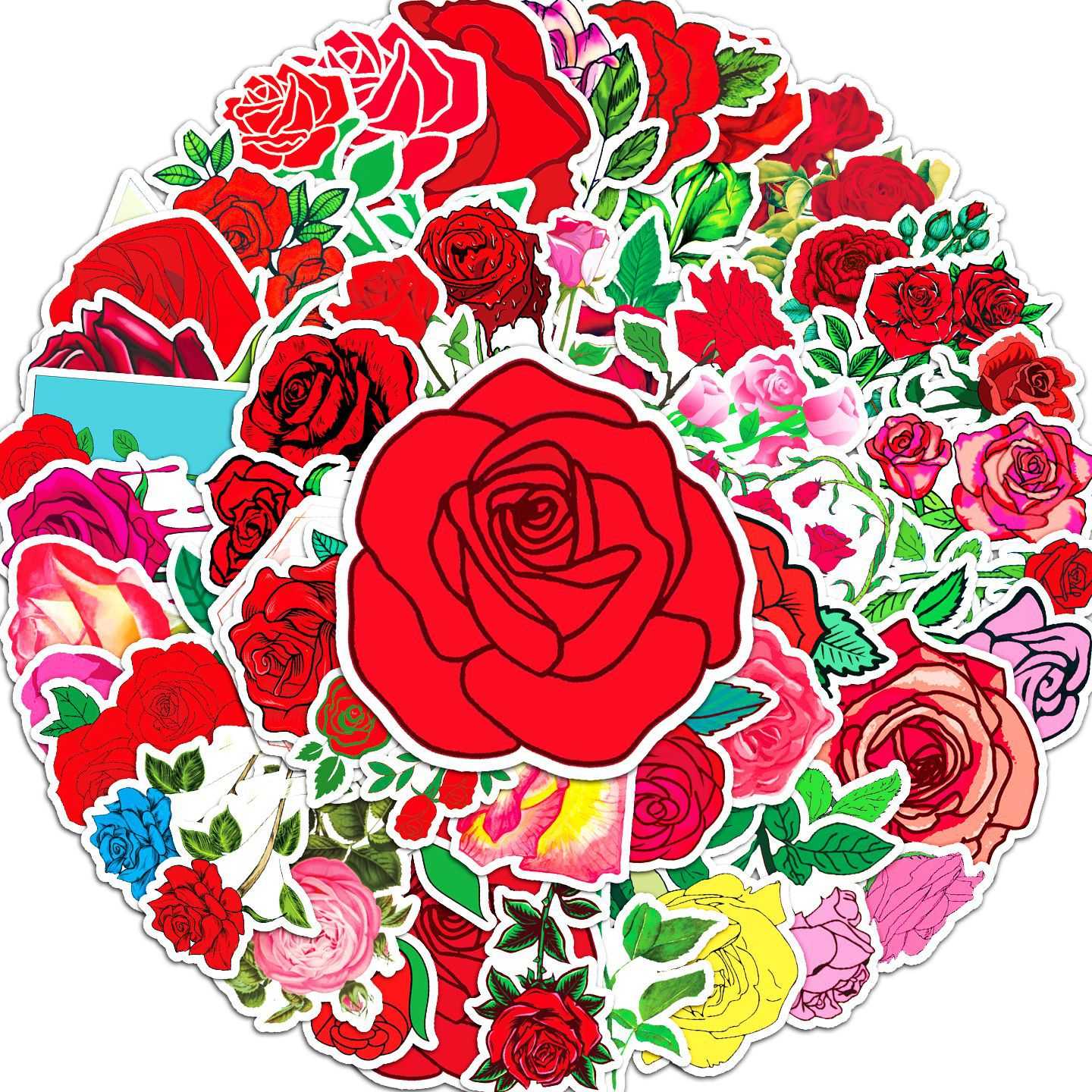 Tanio 10/30/50 sztuk mieszane ładne kwiaty Rose naklejki DIY czerw… sklep