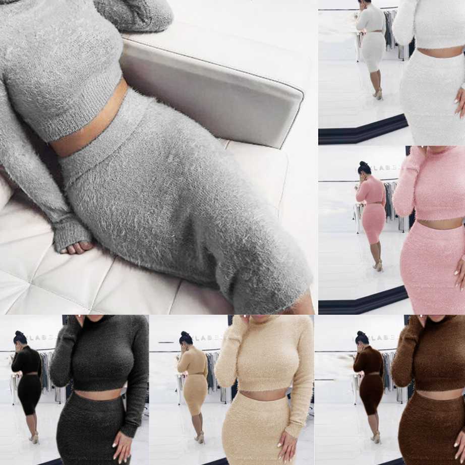 Tanie Zestaw damski: Sweter + spódnica ołówkowa polarowy garnitur…