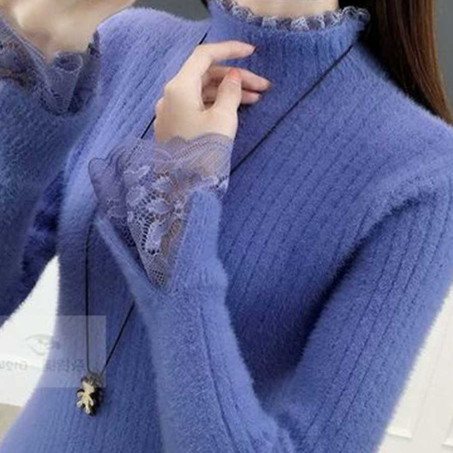 Tanie Koreański sweter koronkowy - modny, ciepły, damski top z dłu…