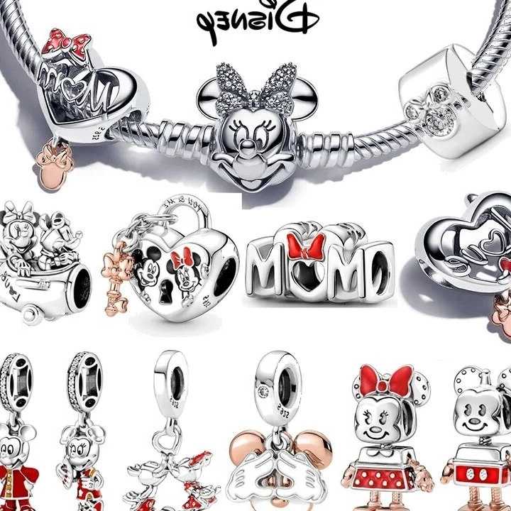 Tanie Nowy Disney 925 Sterling Silver Mickey Mouse Minnie Series p…